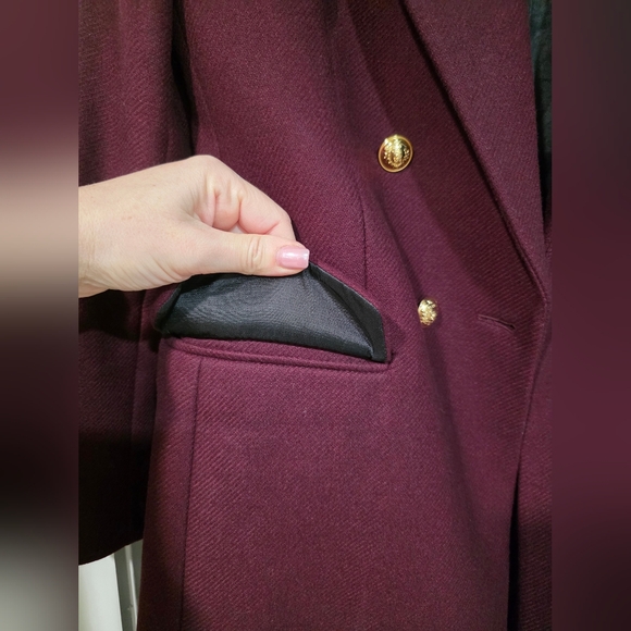 Zara Manteco Wool Elegant Burgundy Long Coat Double Beasted Gold Button - Picture 14 of 17
